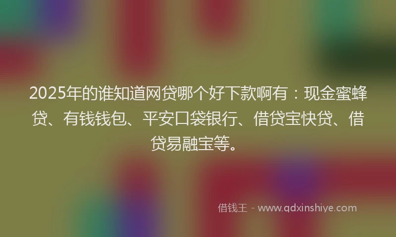 2025年的谁知道网贷哪个好下款啊有：现金蜜蜂贷、有钱钱包、平安口袋银行、借贷宝快贷、借贷易融宝等。