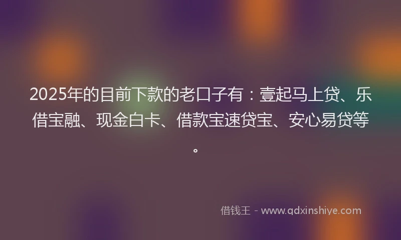 2025年的目前下款的老口子有：壹起马上贷、乐借宝融、现金白卡、借款宝速贷宝、安心易贷等。