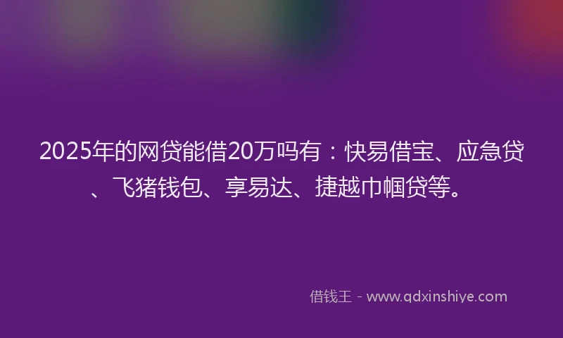 2025年的网贷能借20万吗有：快易借宝、应急贷、飞猪钱包、享易达、捷越巾帼贷等。