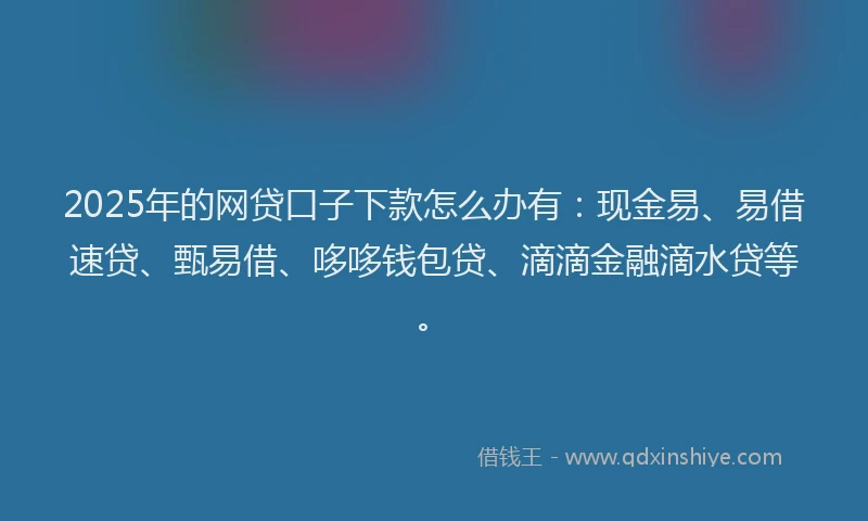 2025年的网贷口子下款怎么办有：现金易、易借速贷、甄易借、哆哆钱包贷、滴滴金融滴水贷等。