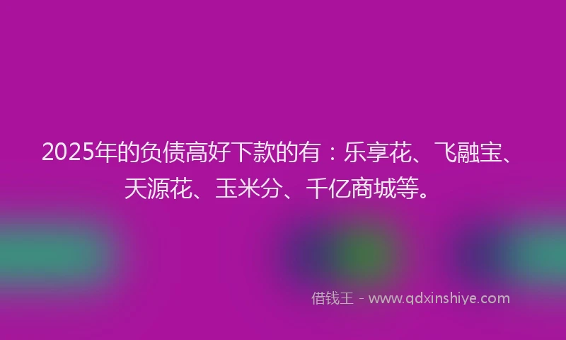 2025年的负债高好下款的有：乐享花、飞融宝、天源花、玉米分、千亿商城等。