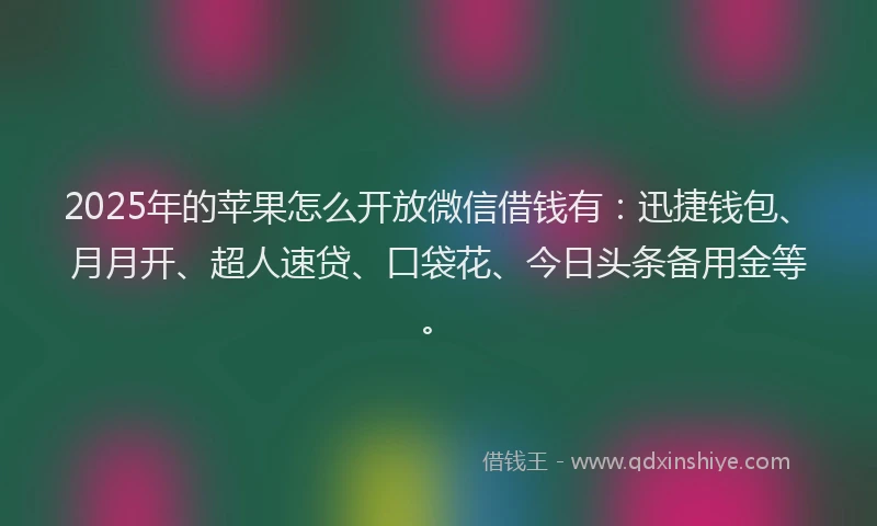 2025年的苹果怎么开放微信借钱有：迅捷钱包、月月开、超人速贷、口袋花、今日头条备用金等。