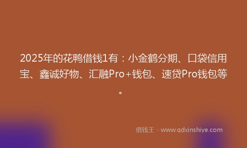2025年的花鸭借钱1有：小金鹤分期、口袋信用宝、鑫诚好物、汇融Pro+钱包、速贷Pro钱包等。