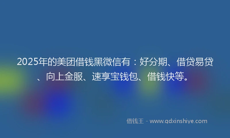 2025年的美团借钱黑微信有：好分期、借贷易贷、向上金服、速享宝钱包、借钱快等。