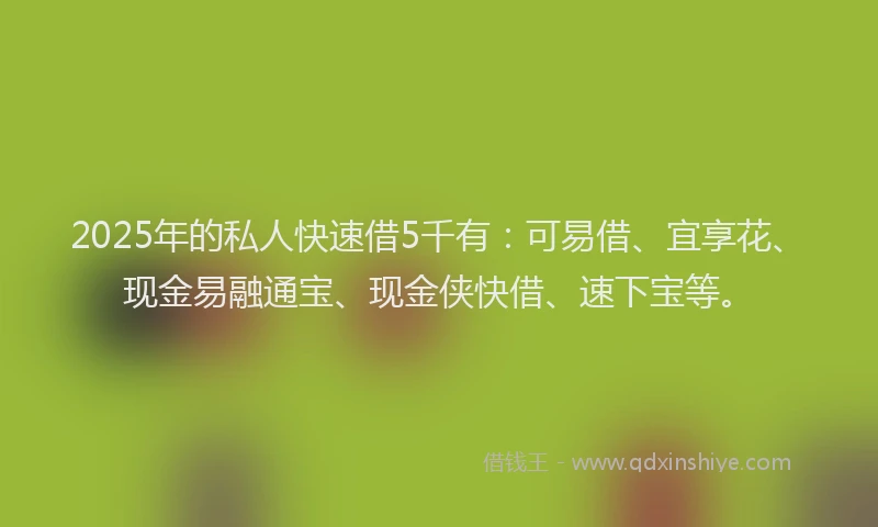 2025年的私人快速借5千有：可易借、宜享花、现金易融通宝、现金侠快借、速下宝等。