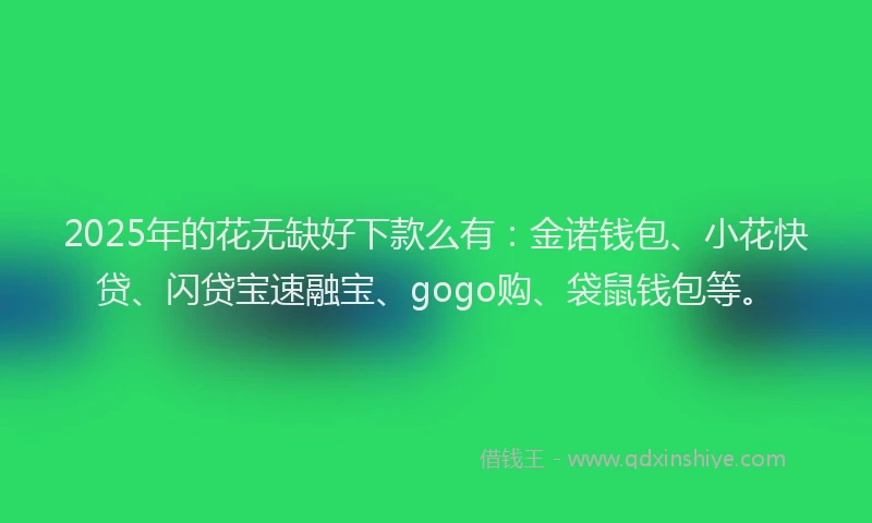 2025年的花无缺好下款么有：金诺钱包、小花快贷、闪贷宝速融宝、gogo购、袋鼠钱包等。