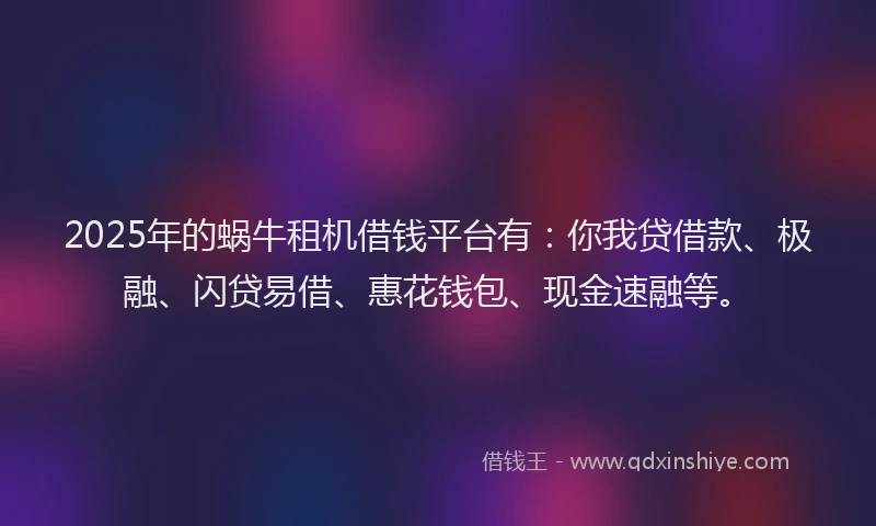 2025年的蜗牛租机借钱平台有：你我贷借款、极融、闪贷易借、惠花钱包、现金速融等。