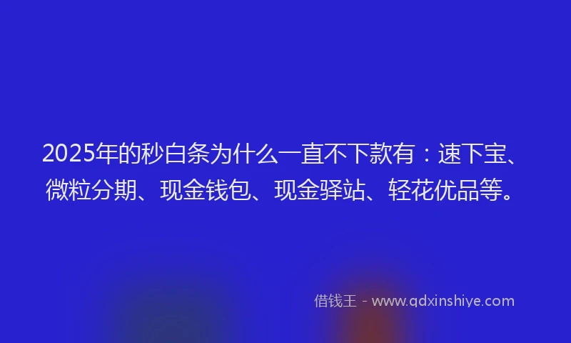 2025年的秒白条为什么一直不下款有：速下宝、微粒分期、现金钱包、现金驿站、轻花优品等。
