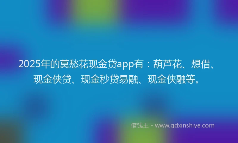 2025年的莫愁花现金贷app有：葫芦花、想借、现金侠贷、现金秒贷易融、现金侠融等。