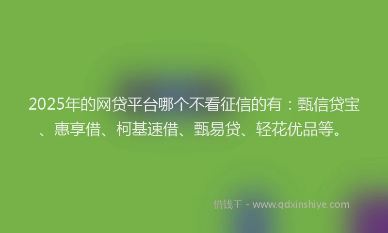 2025年的网贷平台哪个不看征信的有：甄信贷宝、惠享借、柯基速借、甄易贷、轻花优品等。