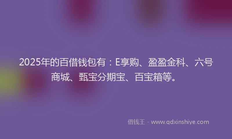 2025年的百借钱包有：E享购、盈盈金科、六号商城、甄宝分期宝、百宝箱等。