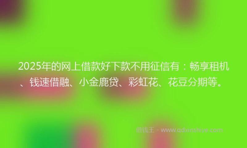 2025年的网上借款好下款不用征信有：畅享租机、钱速借融、小金鹿贷、彩虹花、花豆分期等。