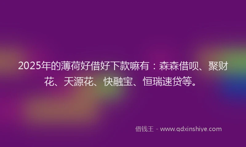2025年的薄荷好借好下款嘛有：森森借呗、聚财花、天源花、快融宝、恒瑞速贷等。