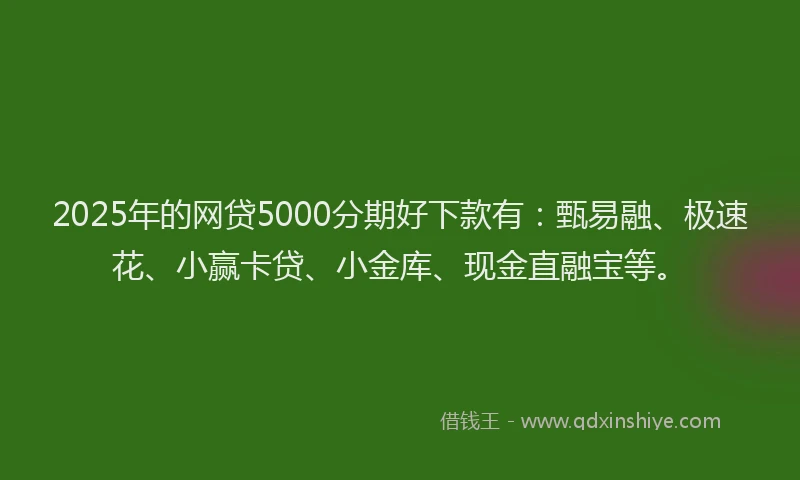 2025年的网贷5000分期好下款有：甄易融、极速花、小赢卡贷、小金库、现金直融宝等。
