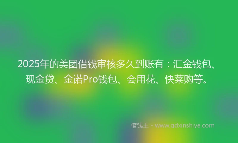 2025年的美团借钱审核多久到账有：汇金钱包、现金贷、金诺Pro钱包、会用花、快莱购等。