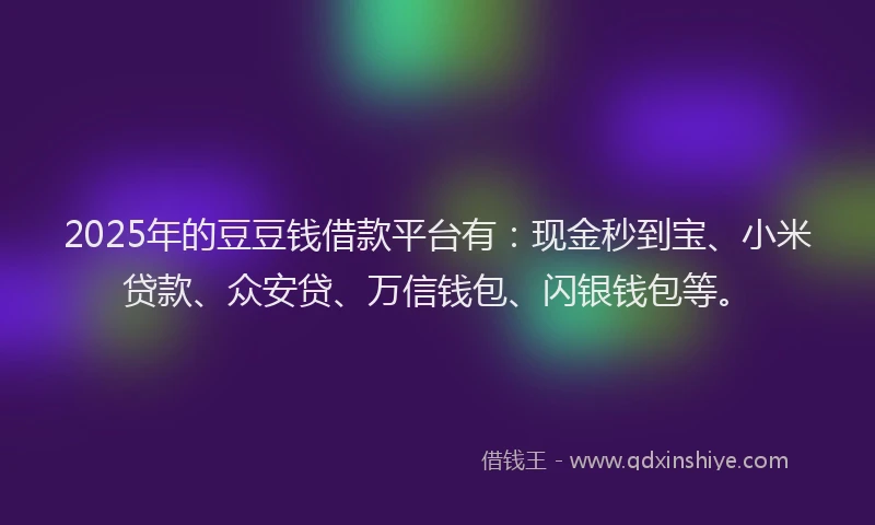 2025年的豆豆钱借款平台有：现金秒到宝、小米贷款、众安贷、万信钱包、闪银钱包等。