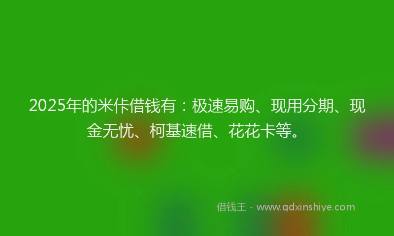 2025年的米佧借钱有：极速易购、现用分期、现金无忧、柯基速借、花花卡等。
