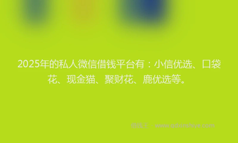 2025年的私人微信借钱平台有：小信优选、口袋花、现金猫、聚财花、鹿优选等。