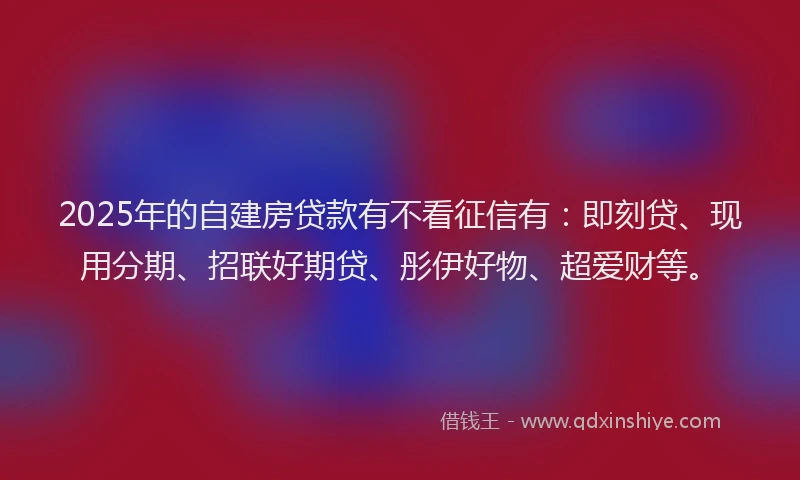 2025年的自建房贷款有不看征信有：即刻贷、现用分期、招联好期贷、彤伊好物、超爱财等。