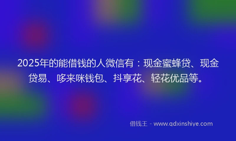 2025年的能借钱的人微信有：现金蜜蜂贷、现金贷易、哆来咪钱包、抖享花、轻花优品等。