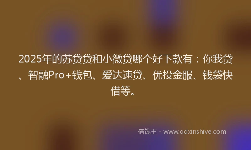 2025年的苏贷贷和小微贷哪个好下款有：你我贷、智融Pro+钱包、爱达速贷、优投金服、钱袋快借等。