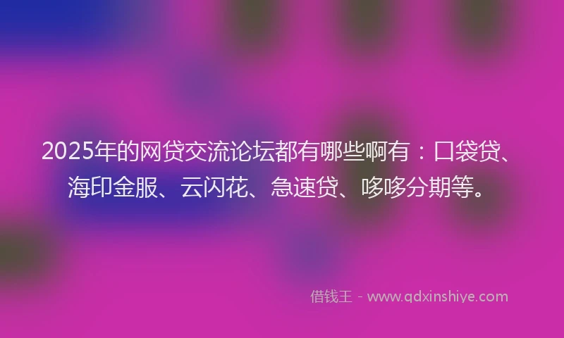 2025年的网贷交流论坛都有哪些啊有：口袋贷、海印金服、云闪花、急速贷、哆哆分期等。