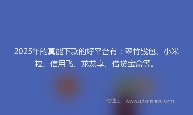 2025年的真能下款的好平台有：翠竹钱包、小米粒、信用飞、龙龙享、借贷宝盒等。