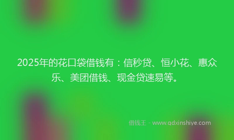2025年的花口袋借钱有：信秒贷、恒小花、惠众乐、美团借钱、现金贷速易等。