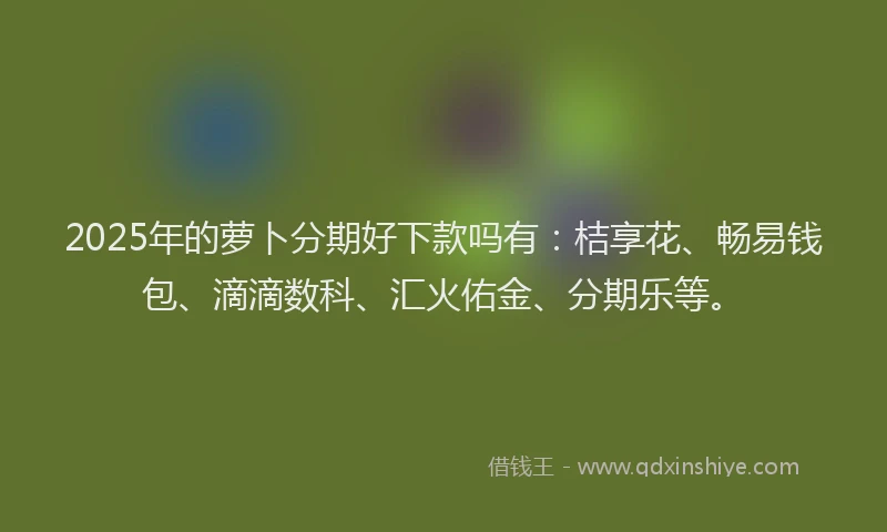 2025年的萝卜分期好下款吗有：桔享花、畅易钱包、滴滴数科、汇火佑金、分期乐等。