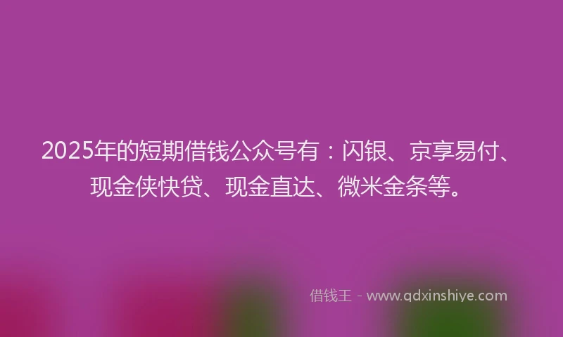 2025年的短期借钱公众号有：闪银、京享易付、现金侠快贷、现金直达、微米金条等。