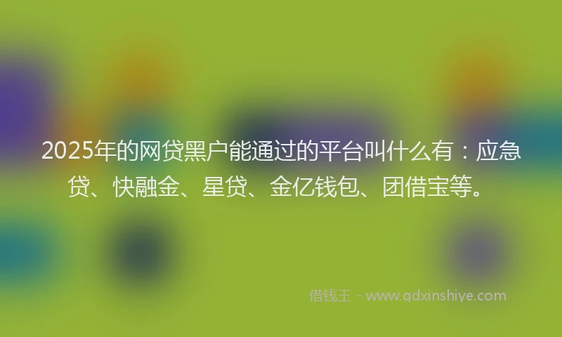 2025年的网贷黑户能通过的平台叫什么有：应急贷、快融金、星贷、金亿钱包、团借宝等。