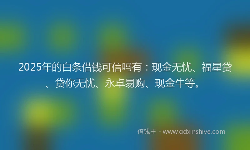 2025年的白条借钱可信吗有：现金无忧、福星贷、贷你无忧、永卓易购、现金牛等。