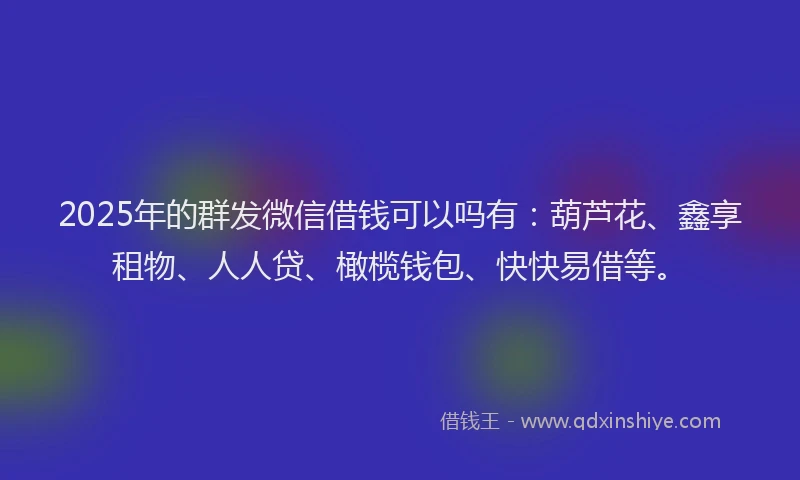 2025年的群发微信借钱可以吗有：葫芦花、鑫享租物、人人贷、橄榄钱包、快快易借等。