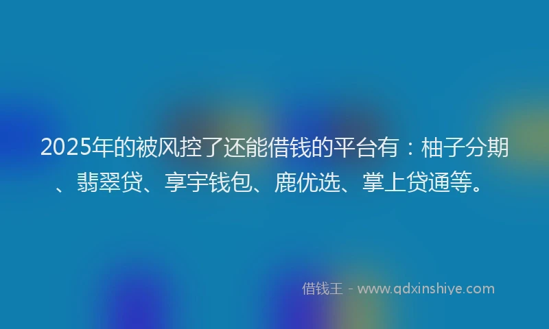 2025年的被风控了还能借钱的平台有：柚子分期、翡翠贷、享宇钱包、鹿优选、掌上贷通等。