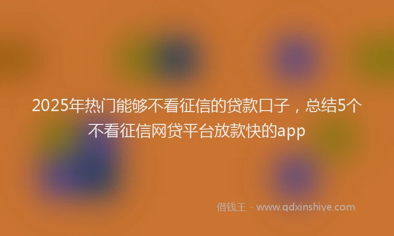 2025年热门能够不看征信的贷款口子，总结5个不看征信网贷平台放款快的app