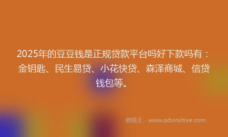 2025年的豆豆钱是正规贷款平台吗好下款吗有：金钥匙、民生易贷、小花快贷、森泽商城、信贷钱包等。