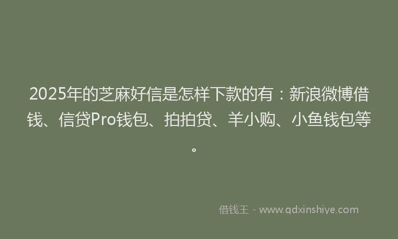 2025年的芝麻好信是怎样下款的有：新浪微博借钱、信贷Pro钱包、拍拍贷、羊小购、小鱼钱包等。
