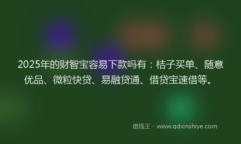 2025年的财智宝容易下款吗有：桔子买单、随意优品、微粒快贷、易融贷通、借贷宝速借等。