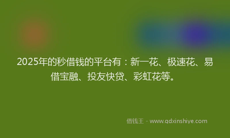 2025年的秒借钱的平台有：新一花、极速花、易借宝融、投友快贷、彩虹花等。