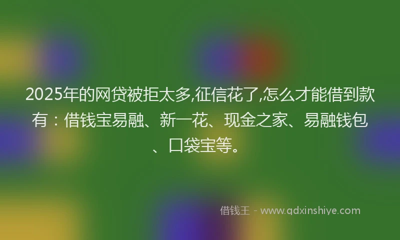 2025年的网贷被拒太多,征信花了,怎么才能借到款有：借钱宝易融、新一花、现金之家、易融钱包、口袋宝等。