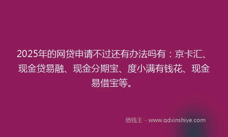 2025年的网贷申请不过还有办法吗有：京卡汇、现金贷易融、现金分期宝、度小满有钱花、现金易借宝等。