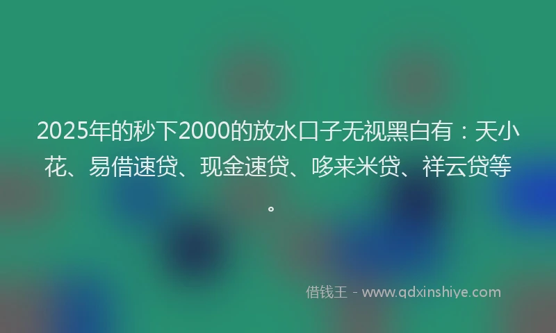 2025年的秒下2000的放水口子无视黑白有：天小花、易借速贷、现金速贷、哆来米贷、祥云贷等。