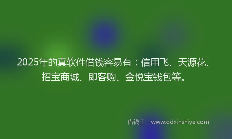 2025年的真软件借钱容易有：信用飞、天源花、招宝商城、即客购、金悦宝钱包等。