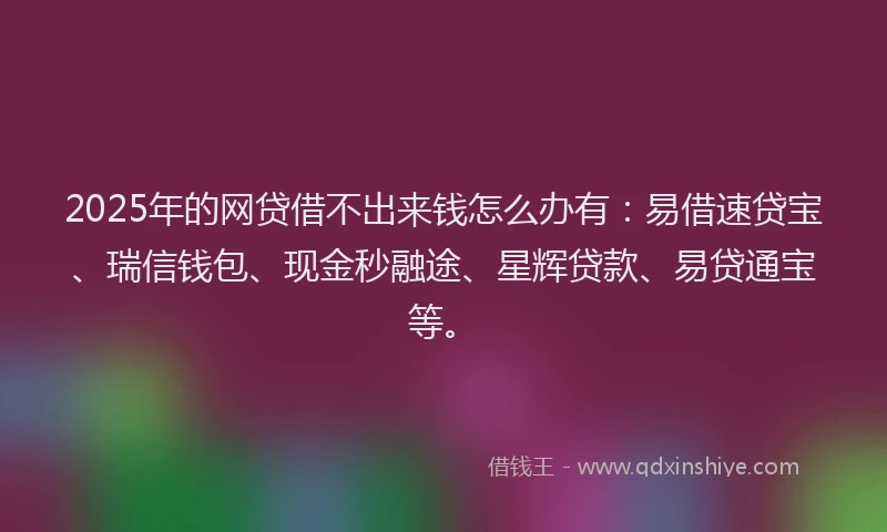 2025年的网贷借不出来钱怎么办有：易借速贷宝、瑞信钱包、现金秒融途、星辉贷款、易贷通宝等。