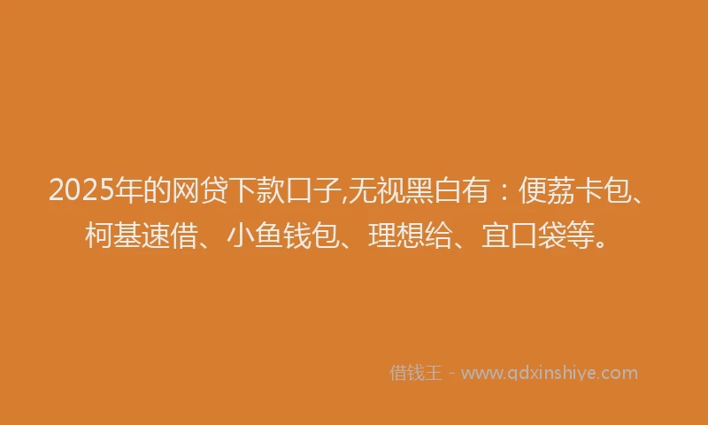 2025年的网贷下款口子,无视黑白有：便荔卡包、柯基速借、小鱼钱包、理想给、宜口袋等。