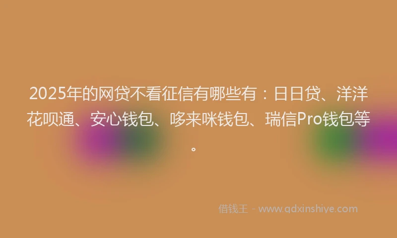 2025年的网贷不看征信有哪些有：日日贷、洋洋花呗通、安心钱包、哆来咪钱包、瑞信Pro钱包等。