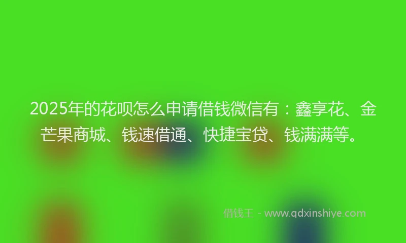 2025年的花呗怎么申请借钱微信有：鑫享花、金芒果商城、钱速借通、快捷宝贷、钱满满等。