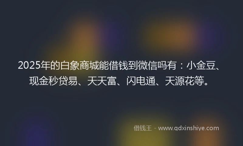 2025年的白象商城能借钱到微信吗有：小金豆、现金秒贷易、天天富、闪电通、天源花等。