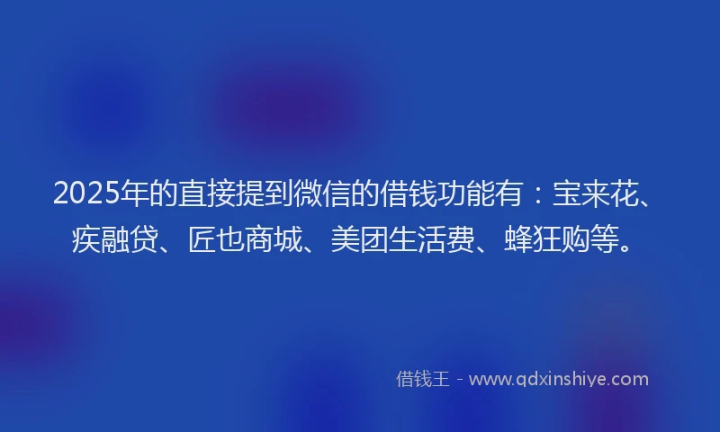 2025年的直接提到微信的借钱功能有：宝来花、疾融贷、匠也商城、美团生活费、蜂狂购等。
