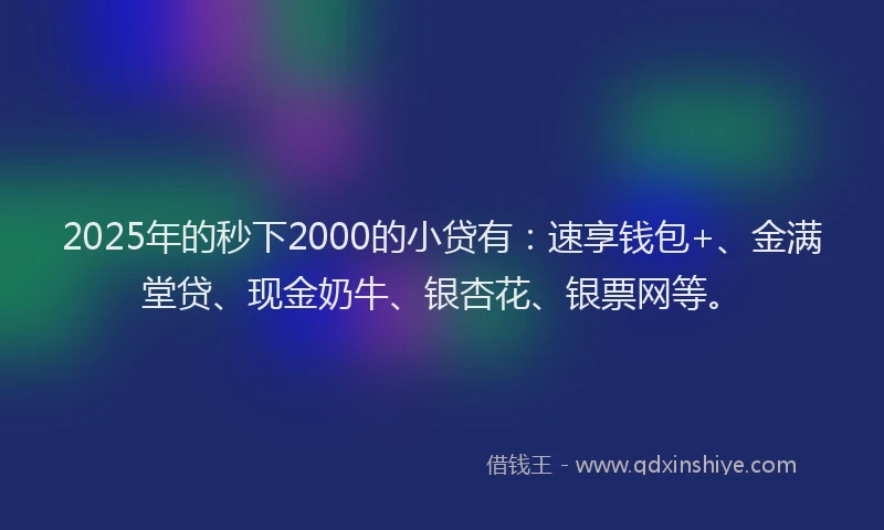 2025年的秒下2000的小贷有：速享钱包+、金满堂贷、现金奶牛、银杏花、银票网等。